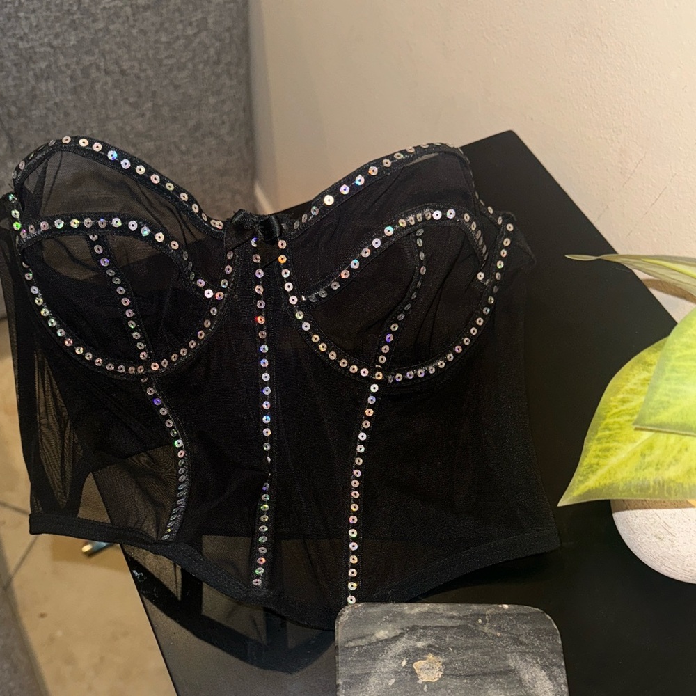 Black Rhinestone Bustier Top